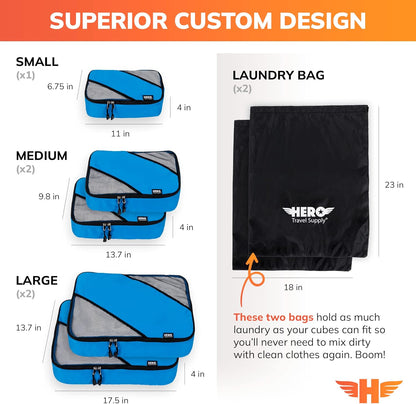 HERO Packing Cubes for Travel (Set of 5) Luggage Organizer with 2 Laundry Bags, Versatile Suitcase Organizer for Men & Women – Travel Accessories for Carry On, Airplane, Road Trip