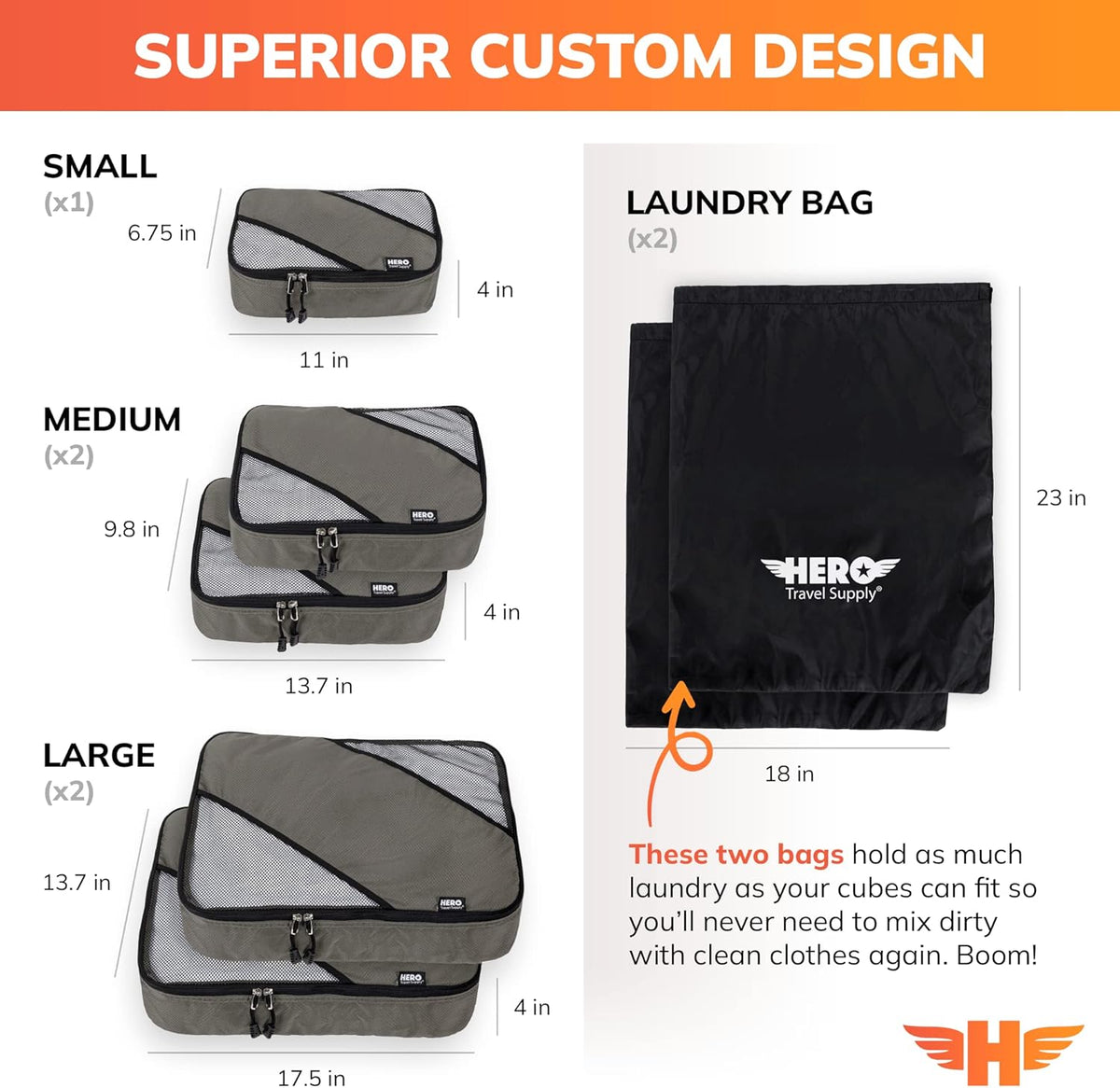 HERO Packing Cubes for Travel (Set of 5) Luggage Organizer with 2 Laundry Bags, Versatile Suitcase Organizer for Men & Women – Travel Accessories for Carry On, Airplane, Road Trip