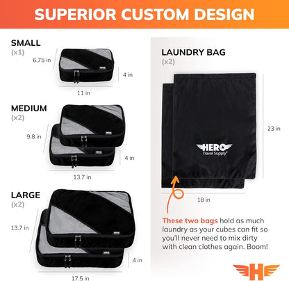 HERO Packing Cubes for Travel (Set of 5) Luggage Organizer with 2 Laundry Bags, Versatile Suitcase Organizer for Men & Women – Travel Accessories for Carry On, Airplane, Road Trip