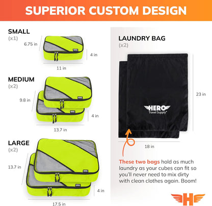 HERO Packing Cubes for Travel (Set of 5) Luggage Organizer with 2 Laundry Bags, Versatile Suitcase Organizer for Men & Women – Travel Accessories for Carry On, Airplane, Road Trip