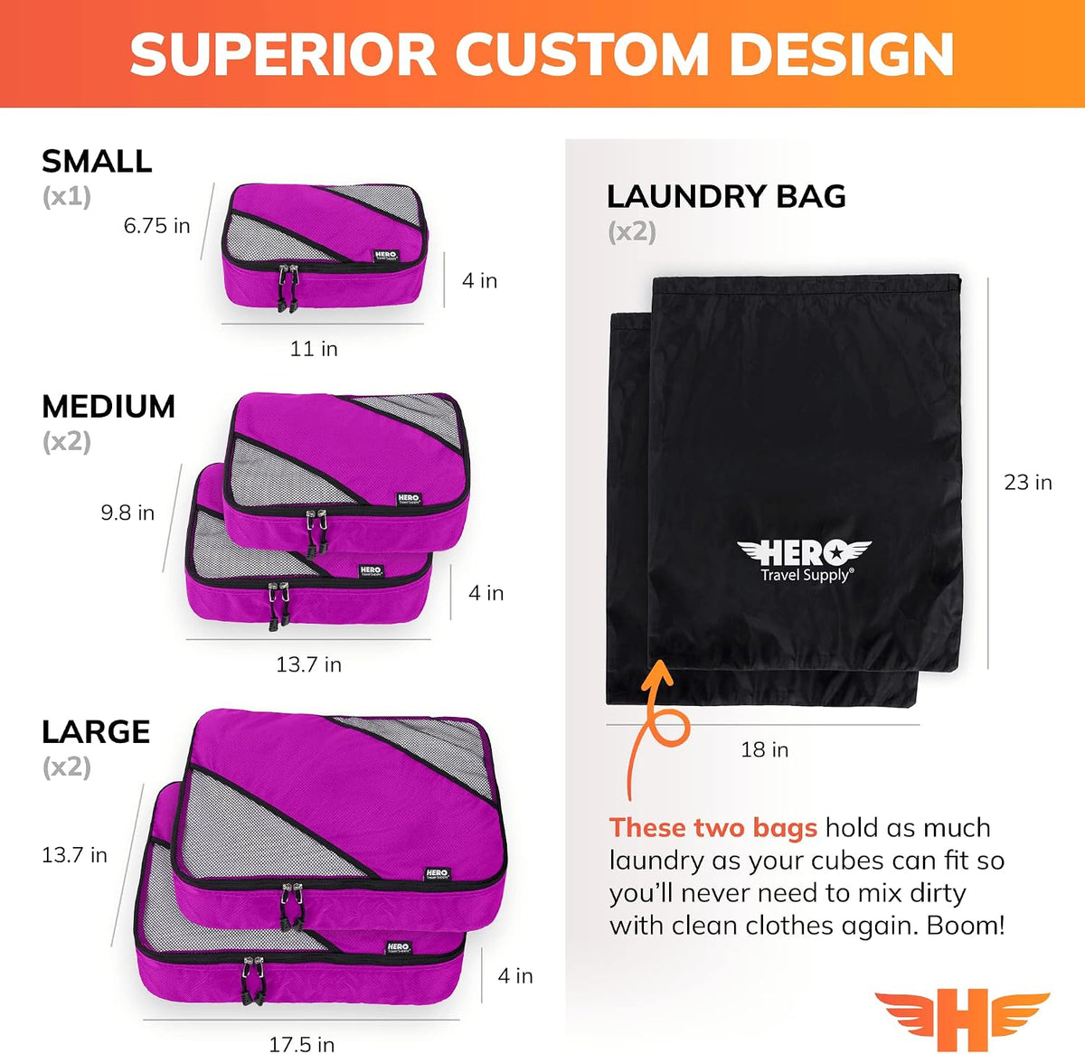 HERO Packing Cubes for Travel (Set of 5) Luggage Organizer with 2 Laundry Bags, Versatile Suitcase Organizer for Men & Women – Travel Accessories for Carry On, Airplane, Road Trip