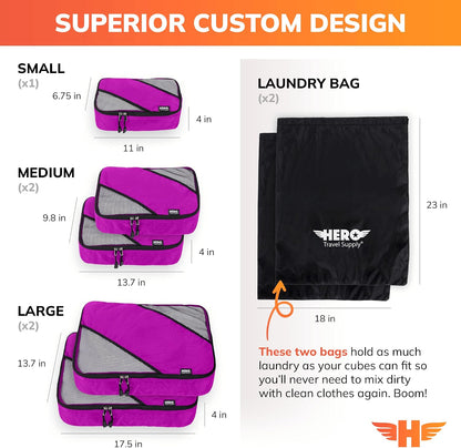 HERO Packing Cubes for Travel (Set of 5) Luggage Organizer with 2 Laundry Bags, Versatile Suitcase Organizer for Men & Women – Travel Accessories for Carry On, Airplane, Road Trip