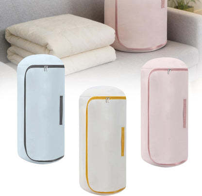 Roll Up Self Compression Organizer - Space Saving Cylindrical Bag for Home Travel Storage, Compact Design Blanket Bag for Quilt Garments Blankets (3, Beige+Blue+Pink, Small)