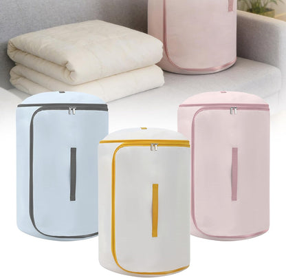 Roll Up Self Compression Organizer - Space Saving Cylindrical Bag for Home Travel Storage, Compact Design Blanket Bag for Quilt Garments Blankets (3, Beige+Blue+Pink, Small)