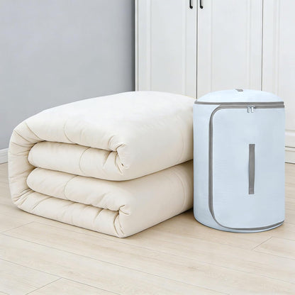 Roll Up Self Compression Organizer - Space Saving Cylindrical Bag for Home Travel Storage, Compact Design Blanket Bag for Quilt Garments Blankets (3, Beige+Blue+Pink, Small)