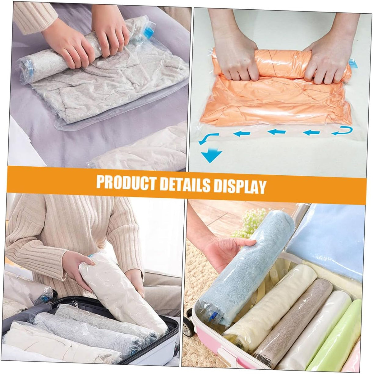 10pcs Vacuum Compression Bags Set for Clothes Storage, Thickened Space Saver Organizer with Roll-up Seal, Multipurpose Travel Packing Bags for Home and Luggage