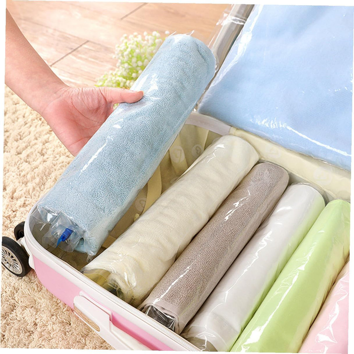 10pcs Vacuum Compression Bags Set for Clothes Storage, Thickened Space Saver Organizer with Roll-up Seal, Multipurpose Travel Packing Bags for Home and Luggage