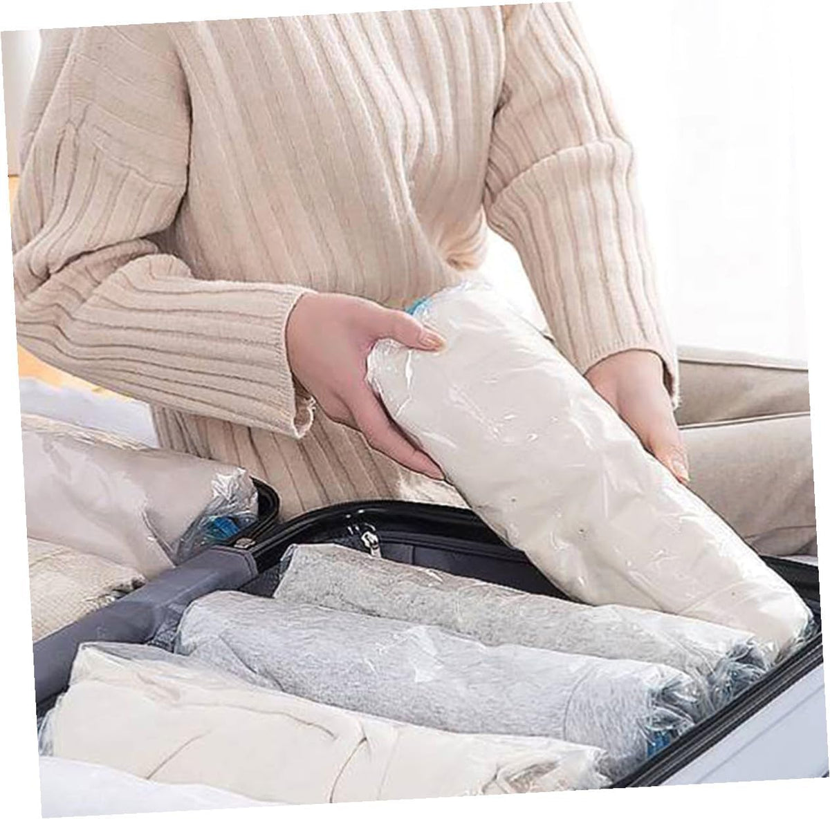 10pcs Vacuum Compression Bags Set for Clothes Storage, Thickened Space Saver Organizer with Roll-up Seal, Multipurpose Travel Packing Bags for Home and Luggage