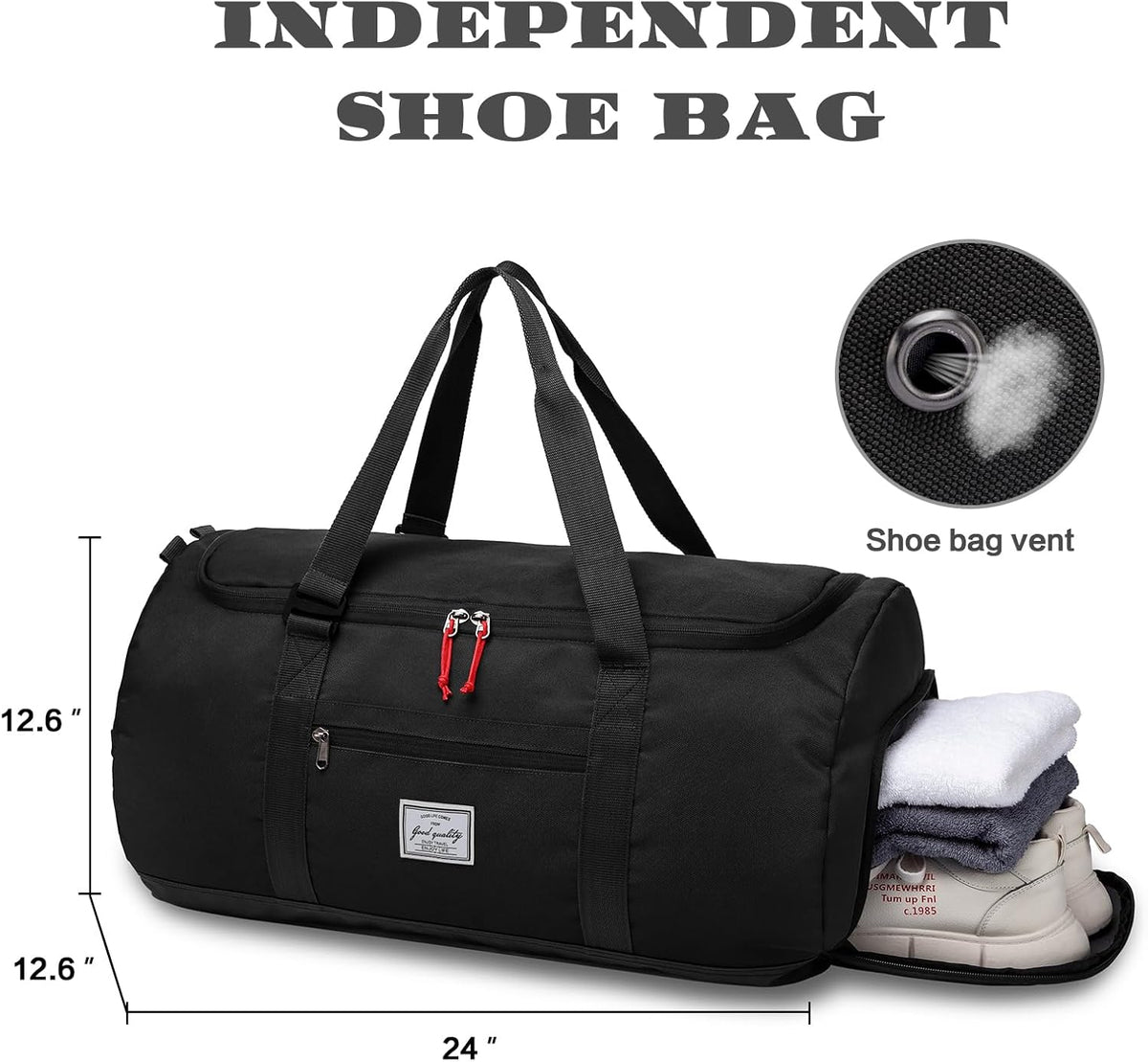60L Duffle Bag for Men Travel Duffel Bag Large Size for Women Weekender Overnight with Shoes Compartment Multifunctional Gym Bags, Black