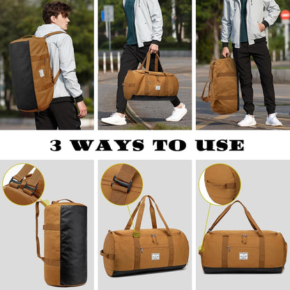 60L Duffle Bag for Men Travel Duffel Bag Large Size for Women Weekender Overnight with Shoes Compartment Multifunctional Gym Bags, Black