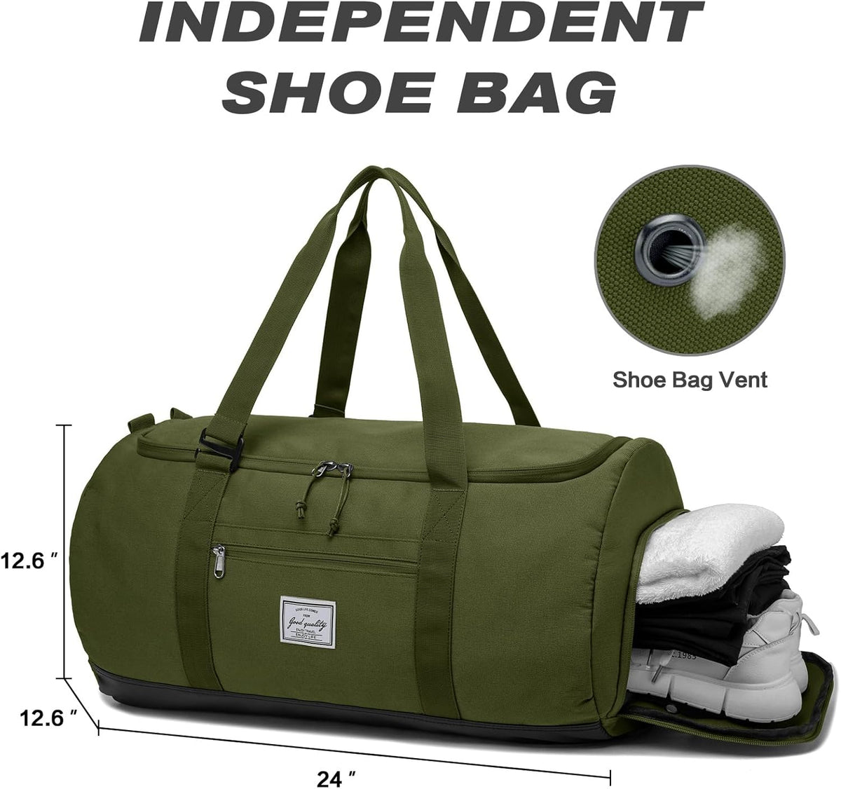 60L Duffle Bag for Men Travel Duffel Bag Large Size for Women Weekender Overnight with Shoes Compartment Multifunctional Gym Bags, Black