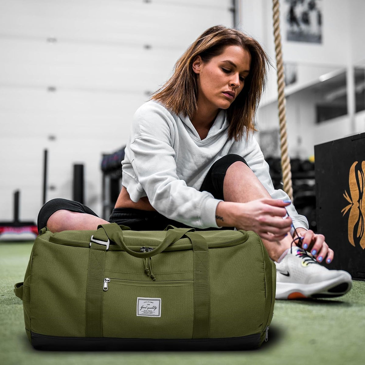 60L Duffle Bag for Men Travel Duffel Bag Large Size for Women Weekender Overnight with Shoes Compartment Multifunctional Gym Bags, Black