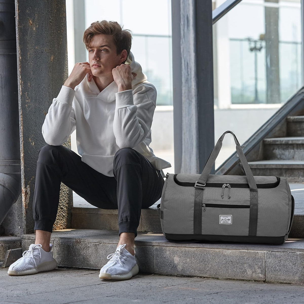 60L Duffle Bag for Men Travel Duffel Bag Large Size for Women Weekender Overnight with Shoes Compartment Multifunctional Gym Bags, Black