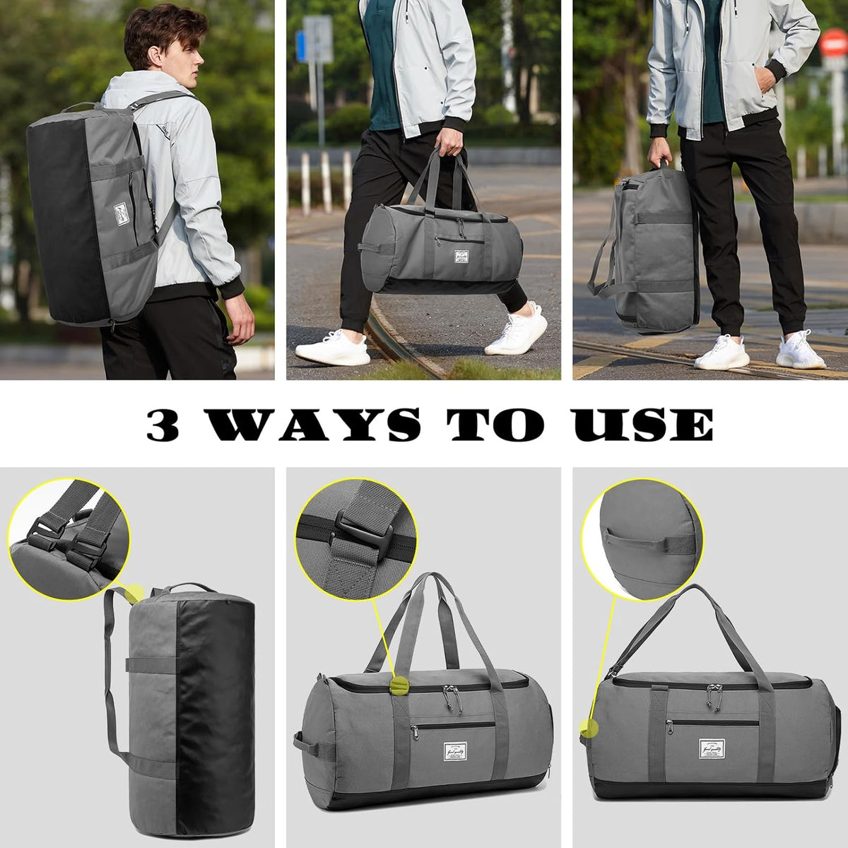 60L Duffle Bag for Men Travel Duffel Bag Large Size for Women Weekender Overnight with Shoes Compartment Multifunctional Gym Bags, Black