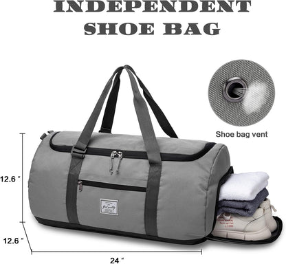 60L Duffle Bag for Men Travel Duffel Bag Large Size for Women Weekender Overnight with Shoes Compartment Multifunctional Gym Bags, Black