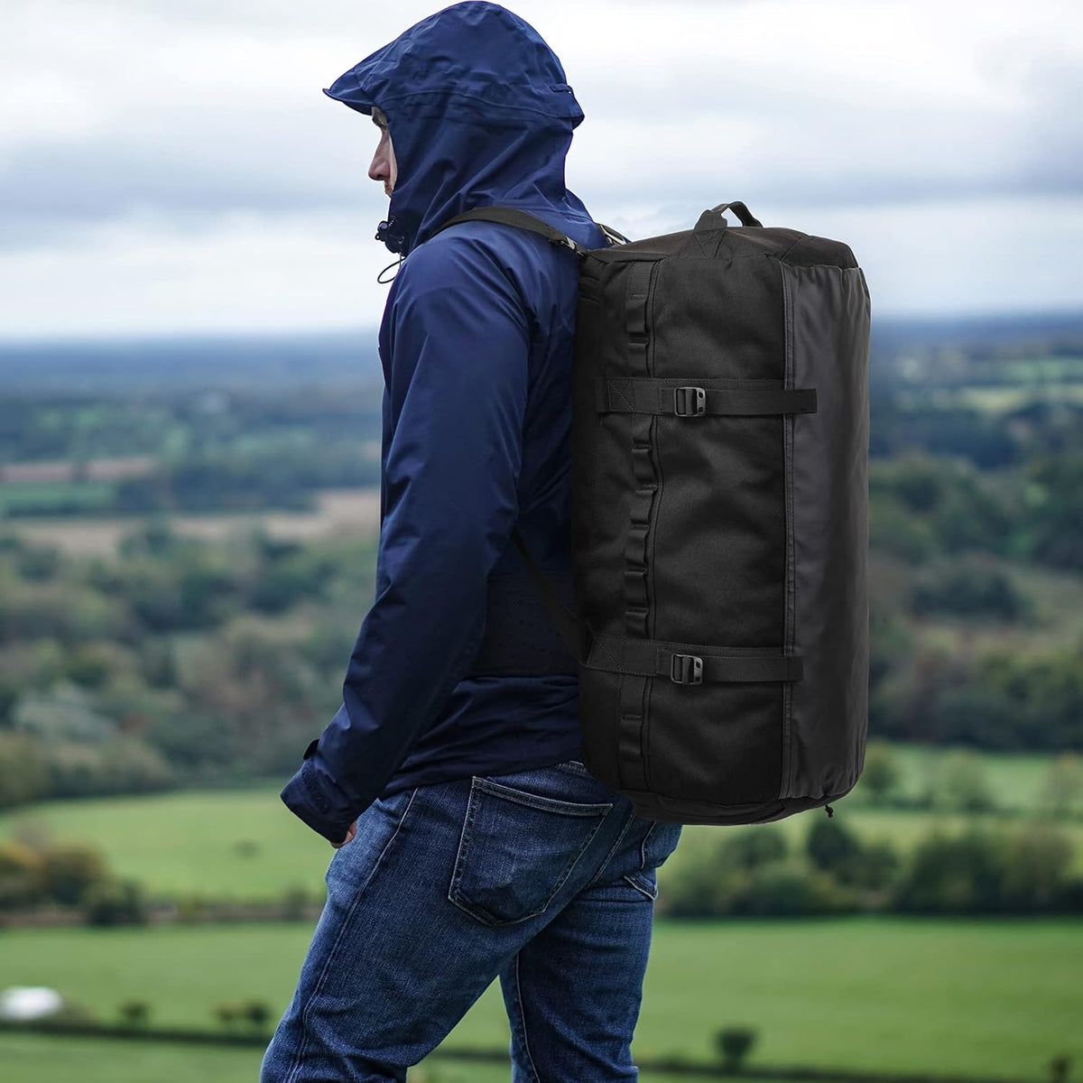 60L Duffle Bag for Men Travel Duffel Bag Large Size for Women Weekender Overnight with Shoes Compartment Multifunctional Gym Bags, Black