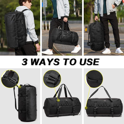 60L Duffle Bag for Men Travel Duffel Bag Large Size for Women Weekender Overnight with Shoes Compartment Multifunctional Gym Bags, Black