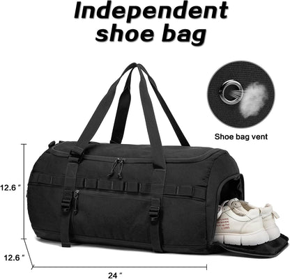 60L Duffle Bag for Men Travel Duffel Bag Large Size for Women Weekender Overnight with Shoes Compartment Multifunctional Gym Bags, Black