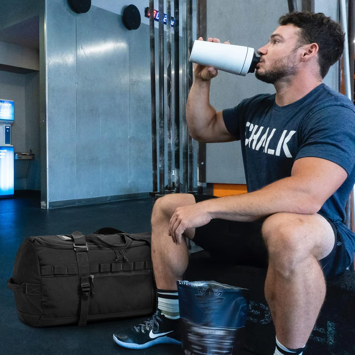 60L Duffle Bag for Men Travel Duffel Bag Large Size for Women Weekender Overnight with Shoes Compartment Multifunctional Gym Bags, Black