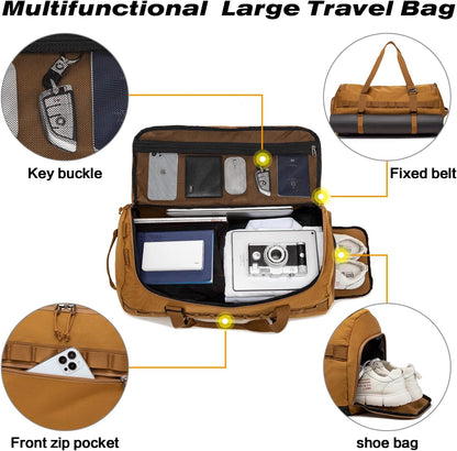 60L Duffle Bag for Men Travel Duffel Bag Large Size for Women Weekender Overnight with Shoes Compartment Multifunctional Gym Bags, Black