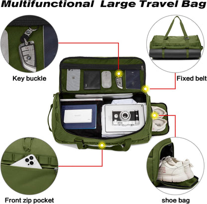 60L Duffle Bag for Men Travel Duffel Bag Large Size for Women Weekender Overnight with Shoes Compartment Multifunctional Gym Bags, Black