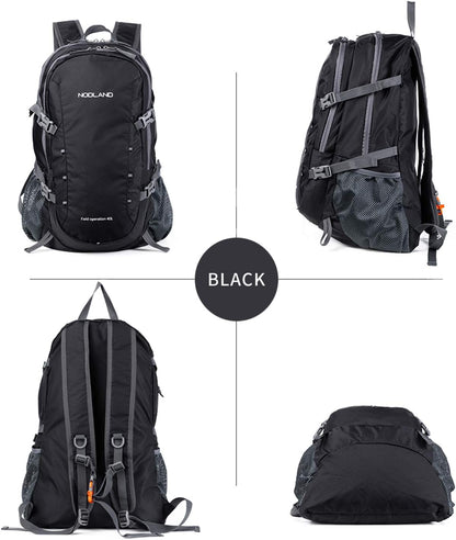 NODLAND Lightweight Backpack, Travel 40L Foldable Water-Resistant Daypack, Hiking Outdoor Camping Rucksack for Men Women