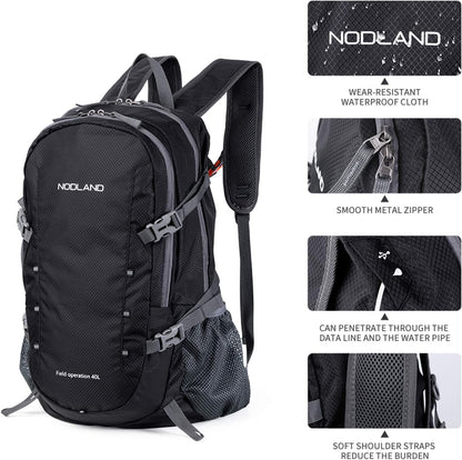 NODLAND Lightweight Backpack, Travel 40L Foldable Water-Resistant Daypack, Hiking Outdoor Camping Rucksack for Men Women