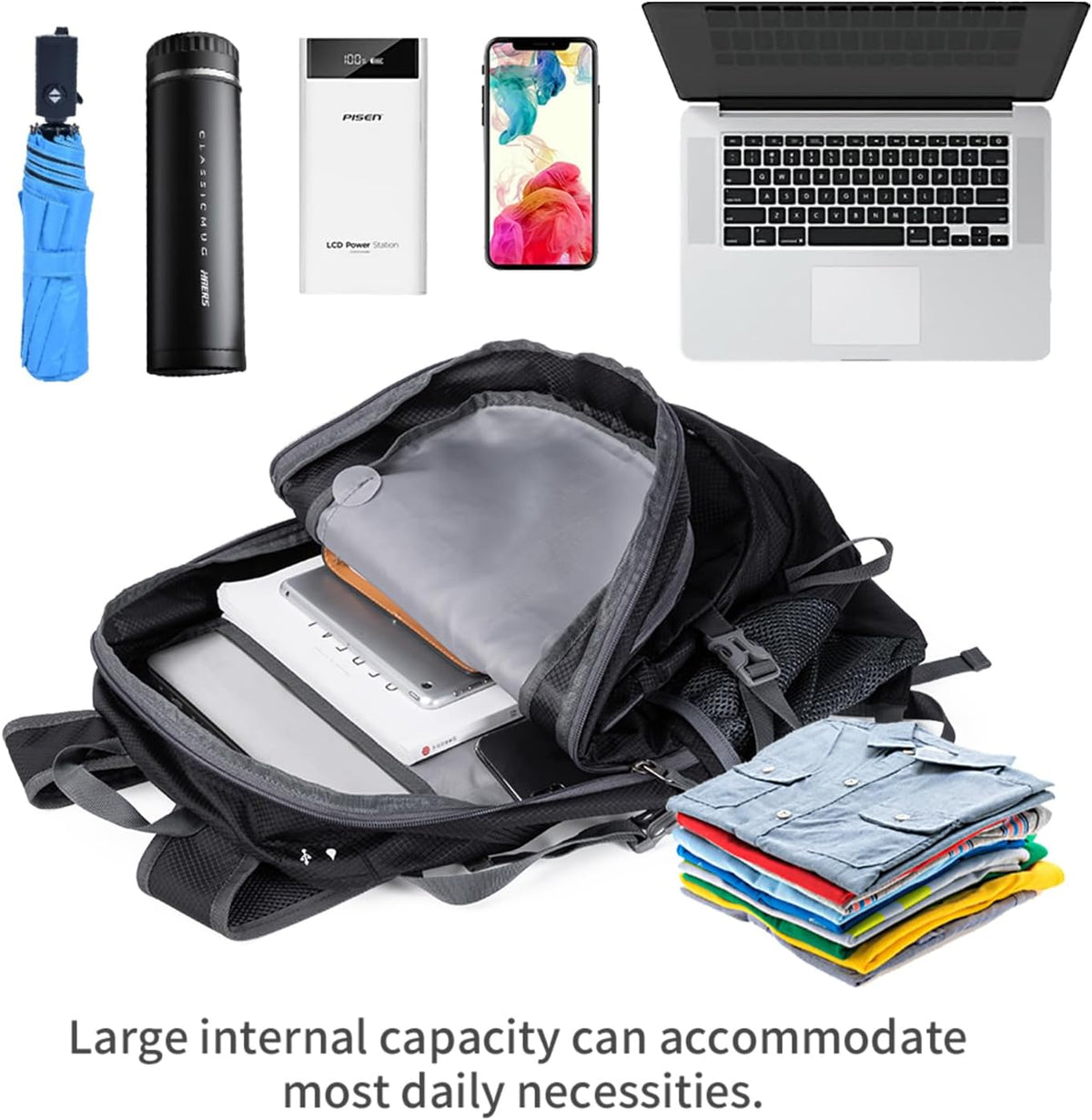 NODLAND Lightweight Backpack, Travel 40L Foldable Water-Resistant Daypack, Hiking Outdoor Camping Rucksack for Men Women
