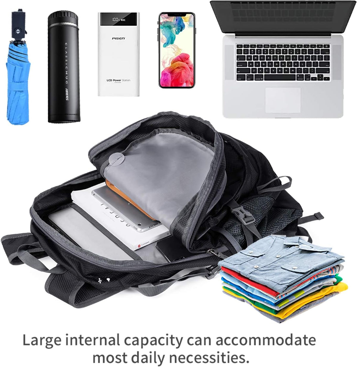 NODLAND Lightweight Backpack, Travel 40L Foldable Water-Resistant Daypack, Hiking Outdoor Camping Rucksack for Men Women