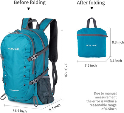 NODLAND Lightweight Backpack, Travel 40L Foldable Water-Resistant Daypack, Hiking Outdoor Camping Rucksack for Men Women