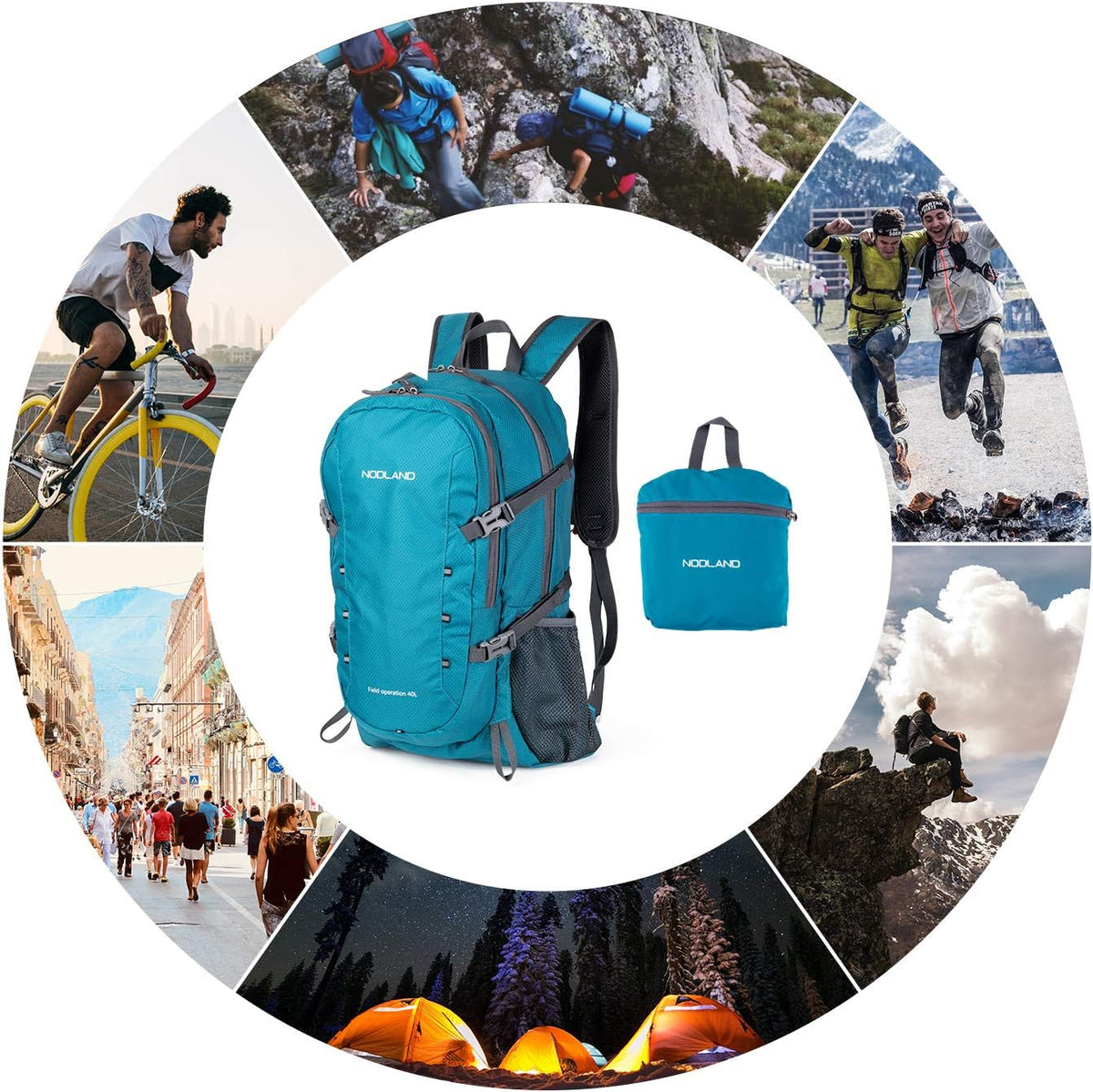 NODLAND Lightweight Backpack, Travel 40L Foldable Water-Resistant Daypack, Hiking Outdoor Camping Rucksack for Men Women