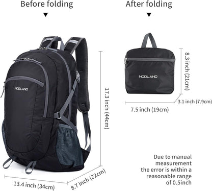NODLAND Lightweight Backpack, Travel 40L Foldable Water-Resistant Daypack, Hiking Outdoor Camping Rucksack for Men Women