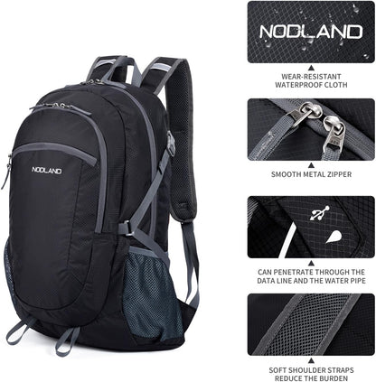 NODLAND Lightweight Backpack, Travel 40L Foldable Water-Resistant Daypack, Hiking Outdoor Camping Rucksack for Men Women