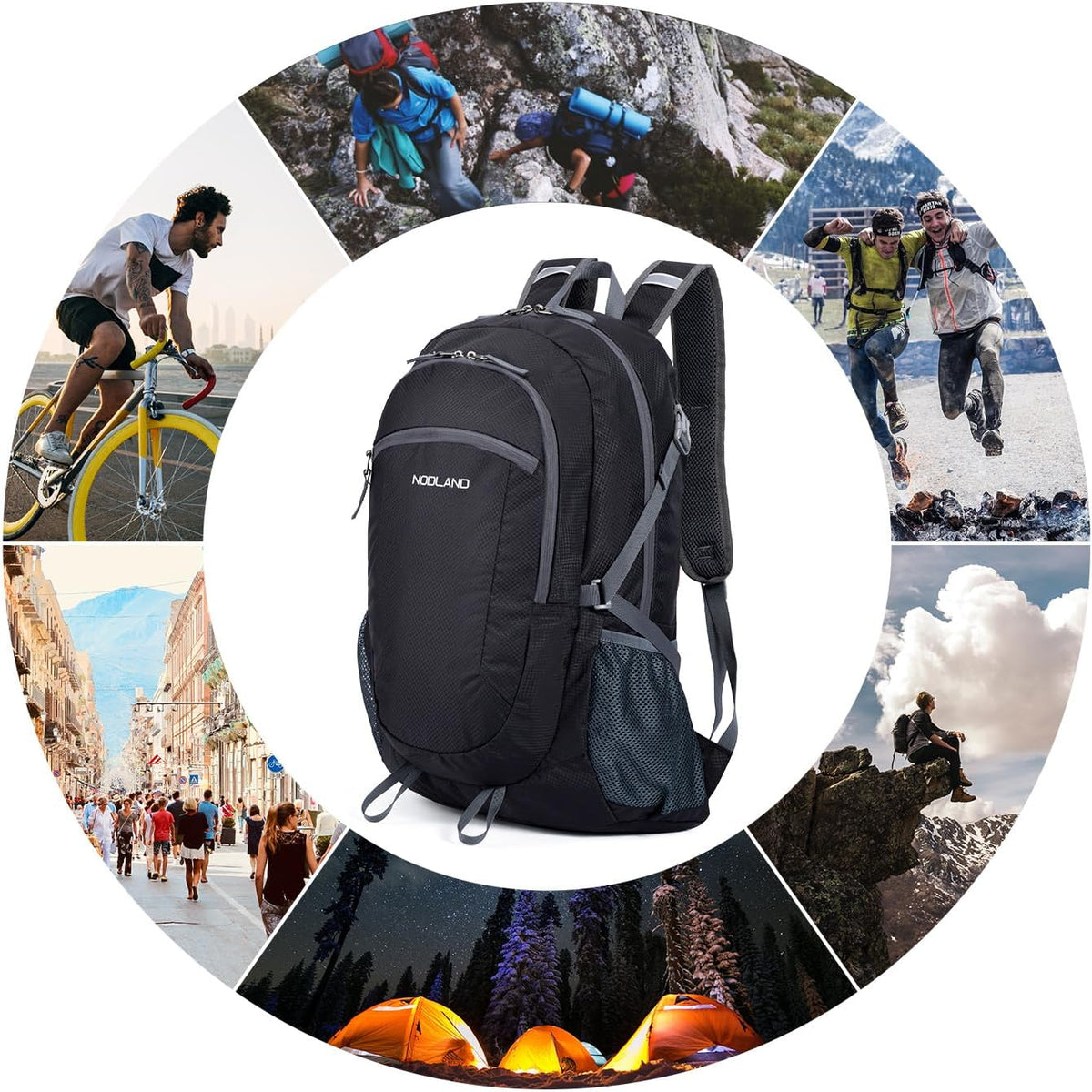 NODLAND Lightweight Backpack, Travel 40L Foldable Water-Resistant Daypack, Hiking Outdoor Camping Rucksack for Men Women