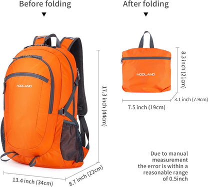 NODLAND Lightweight Backpack, Travel 40L Foldable Water-Resistant Daypack, Hiking Outdoor Camping Rucksack for Men Women