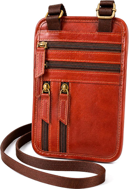 Leather Neck Wallet for Men RFID Blocking Passport Holder, Concealed Travel Pouch Hidden Neck Wallet