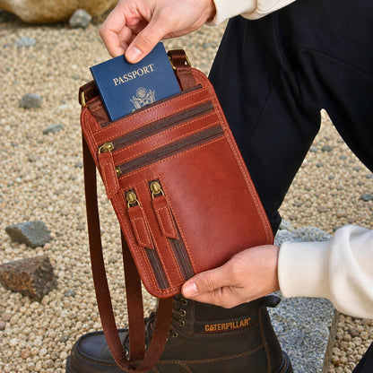 Leather Neck Wallet for Men RFID Blocking Passport Holder, Concealed Travel Pouch Hidden Neck Wallet