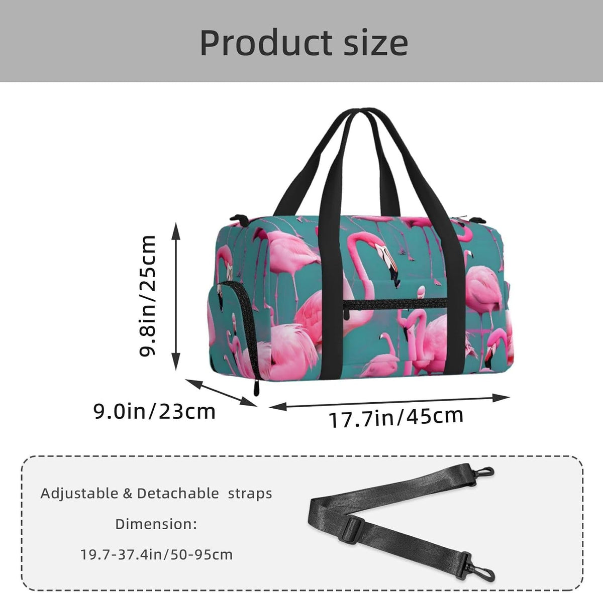 A flock of flamingos Duffel Bag with Shoe Compartment-Sports Gym Weekender for Men Women, Waterproof Travel Tote with Wet Pocket for Dirty Shoes