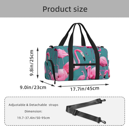 A flock of flamingos Duffel Bag with Shoe Compartment-Sports Gym Weekender for Men Women, Waterproof Travel Tote with Wet Pocket for Dirty Shoes