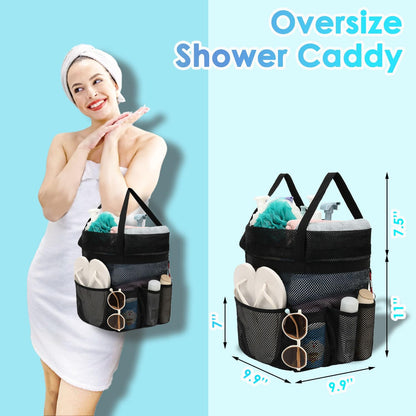Mesh Shower Caddy Portable with Drawstring, Dorm Room Essentials for College Girls Guys, 8-Pocket Extra Large Shower Bag Basket Tote for Camping Beach Gym Travel Toiletry Bathroom