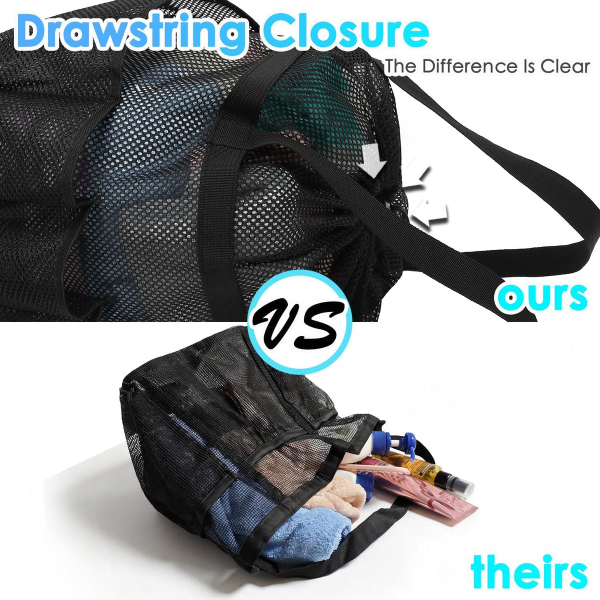 Mesh Shower Caddy Portable with Drawstring, Dorm Room Essentials for College Girls Guys, 8-Pocket Extra Large Shower Bag Basket Tote for Camping Beach Gym Travel Toiletry Bathroom
