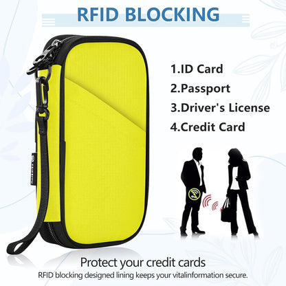 Travel Doc Organizer 21×14×3 CM | Scratch Resistant Polyester Multi Pockets Multi-Way Carry for Men Women Outdoor Yellow Color