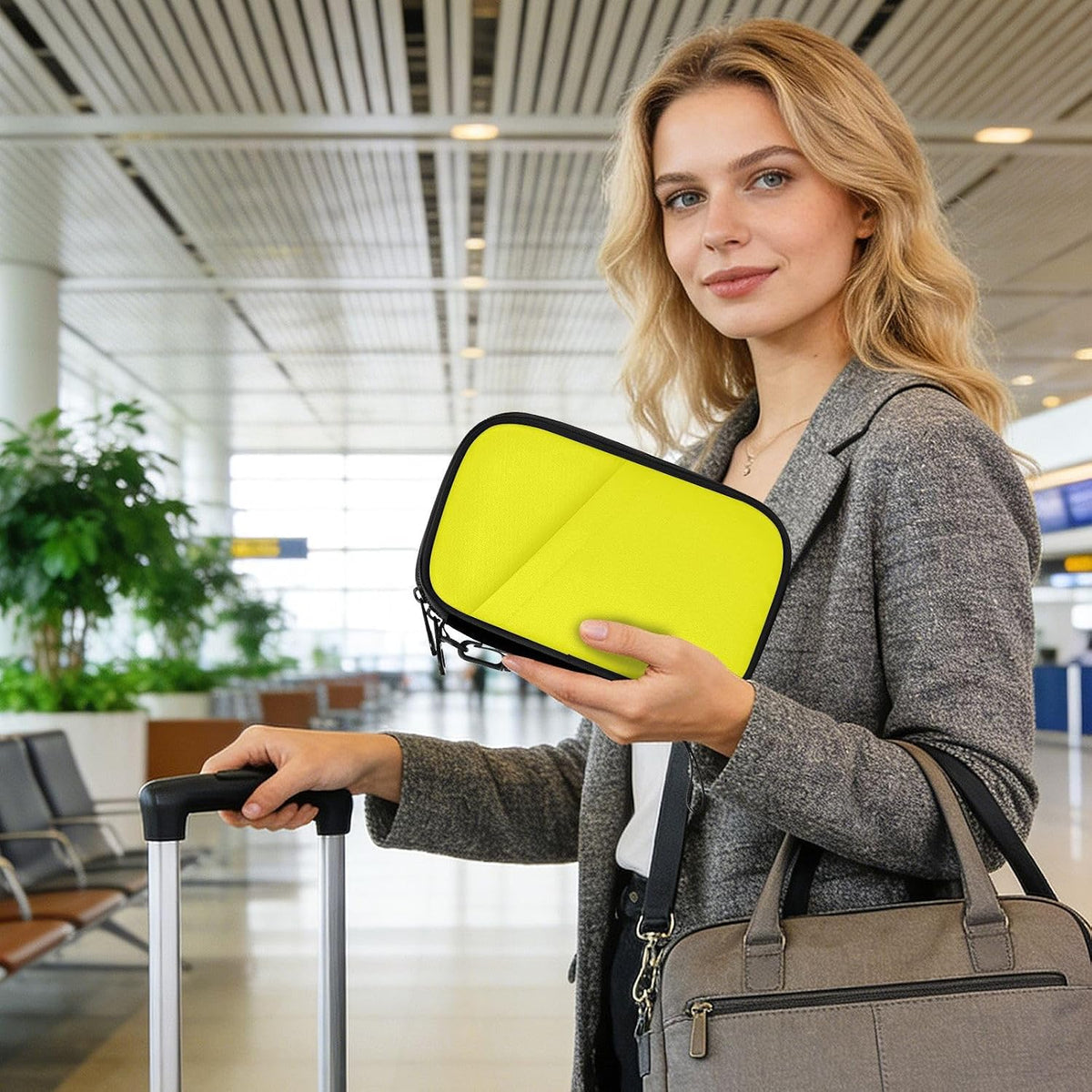 Travel Doc Organizer 21×14×3 CM | Scratch Resistant Polyester Multi Pockets Multi-Way Carry for Men Women Outdoor Yellow Color