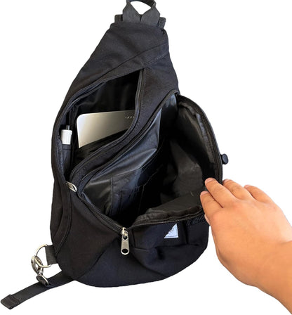 Canvas Sling Bag Crossbody Backpack - Adjustable Strap Daypack with Anti-Theft Pocket and Water Bottle Holder