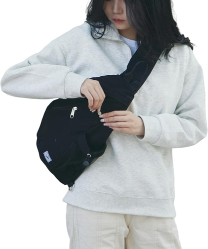 Canvas Sling Bag Crossbody Backpack - Adjustable Strap Daypack with Anti-Theft Pocket and Water Bottle Holder