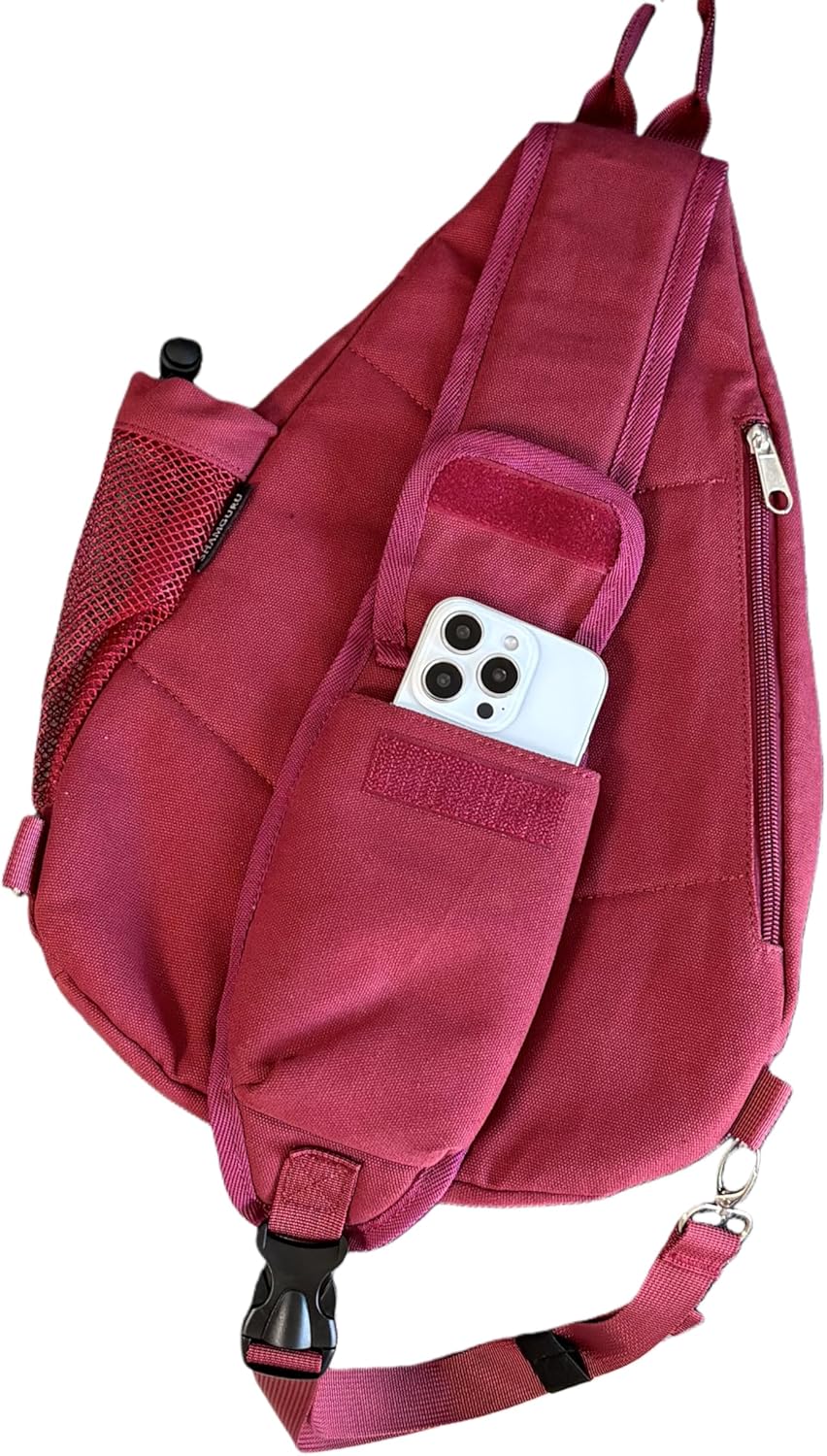 Canvas Sling Bag Crossbody Backpack - Adjustable Strap Daypack with Anti-Theft Pocket and Water Bottle Holder