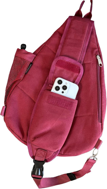 Canvas Sling Bag Crossbody Backpack - Adjustable Strap Daypack with Anti-Theft Pocket and Water Bottle Holder