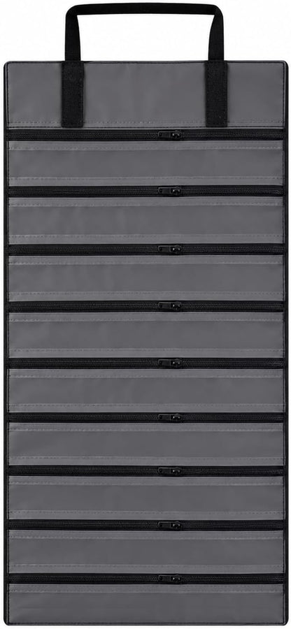 Velvet Jewelry Roll Organizer, 9/11 Grids – Travel Jewelry Case with Zippered Compartments for Necklaces – Compact Portable Jewelry Storage (Blackish Green, 9-Grids)