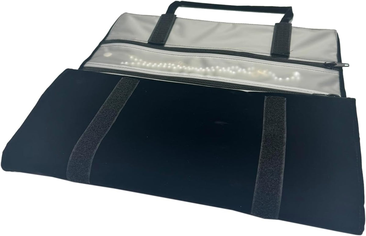 Velvet Jewelry Roll Organizer, 9/11 Grids – Travel Jewelry Case with Zippered Compartments for Necklaces – Compact Portable Jewelry Storage (Blackish Green, 9-Grids)