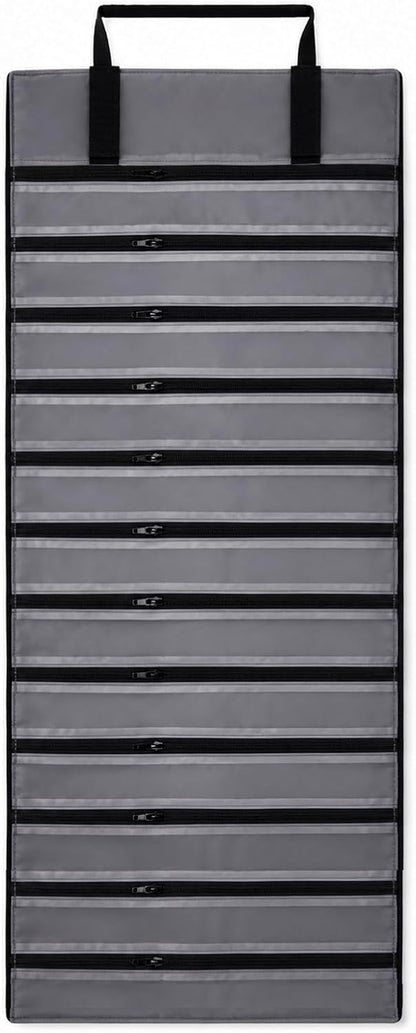 Velvet Jewelry Roll Organizer, 9/11 Grids – Travel Jewelry Case with Zippered Compartments for Necklaces – Compact Portable Jewelry Storage (Blackish Green, 9-Grids)